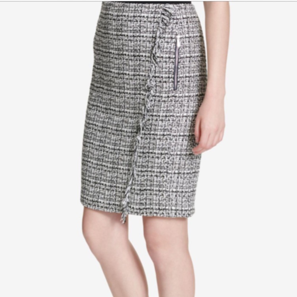 Calvin Klein Tweed Fringe Pencil Skirt